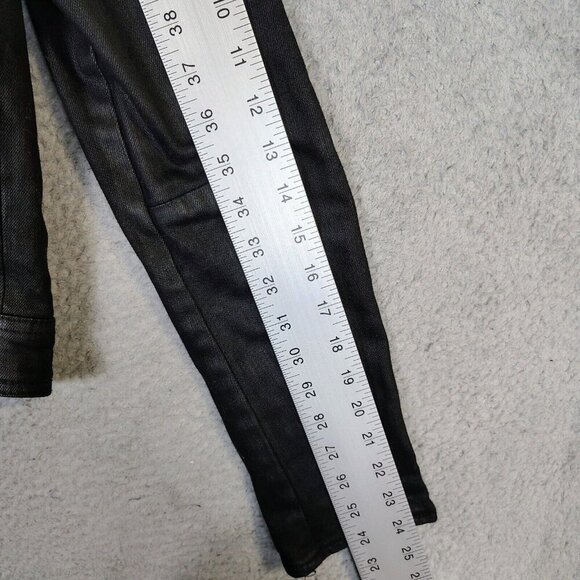 Free People Moto Jacket Women's 6  Black Waxed Denim Drape Front Crop Biker - Picture 10 of 12